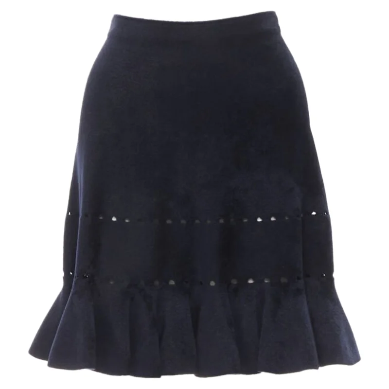 women's woven skirtsAlaia velour geometric cut out hem skirt