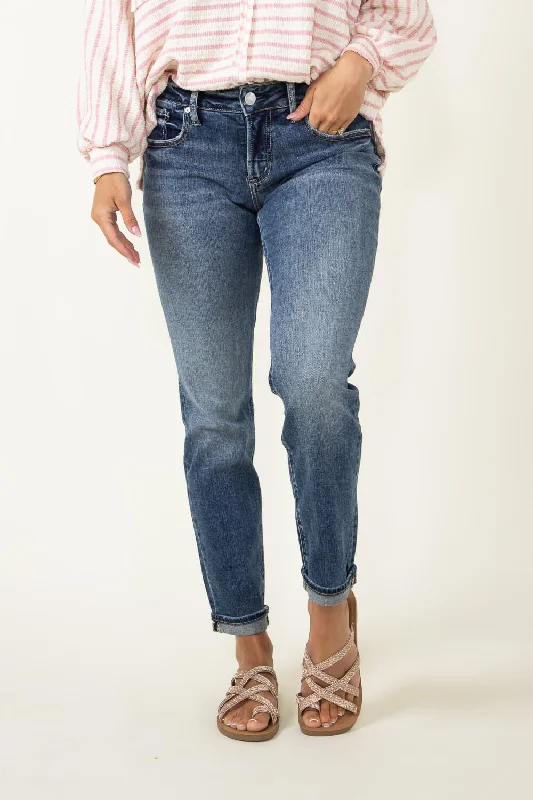 women's denim jeans for a night outSilver Jeans Mid Rise Vintage Wash Boyfriend Jeans for Women | L27170SCV302