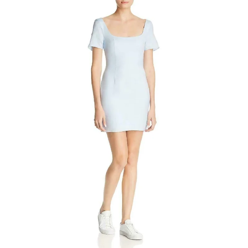 women's fashionable dressesLoella Square Neck Sheath Mini Cocktail Dress In Pale Blue