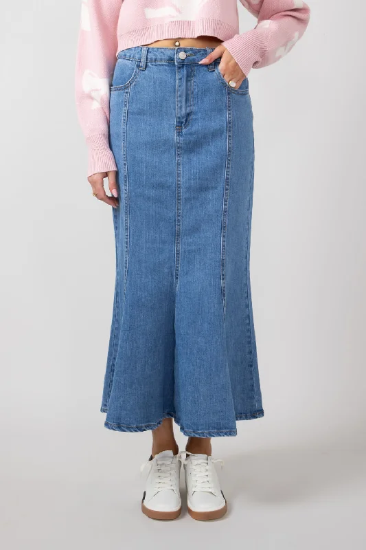 women's denim jeans for a timeless classic lookDenim Mermaid Maxi Skirt for Women | MAS2854-DENIM