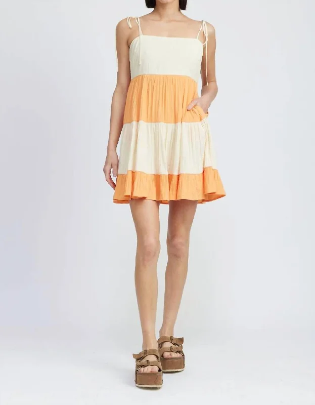 women's striped dressesTiered Mini Dress In Cream/orange