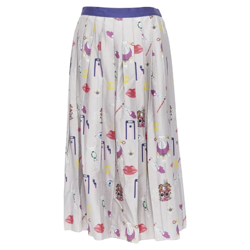 women's linen skirtsMary Katrantzou mixed illustration print pleated midi skirt