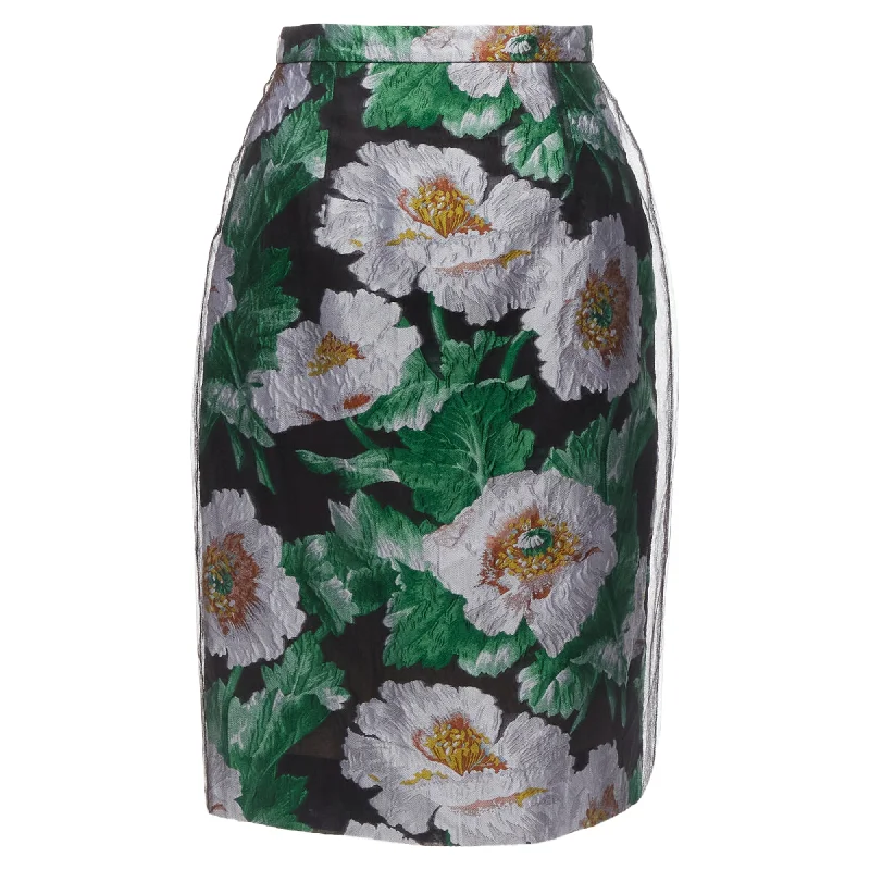 women's polyester tiered skirts for partiesOscar De La Renta tulle overlay floral jacquard skirt