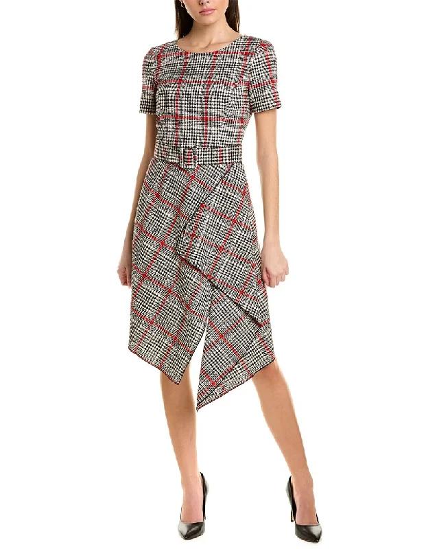 women's vacation dressesOscar de la Renta Tartan Tweed Midi Dress