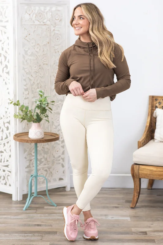 Natural Jacquared Ribbed High-Waisted Leggings