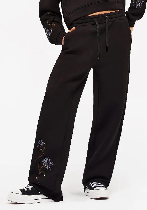 Rosanella Floral Embroidered Wide Leg Joggers