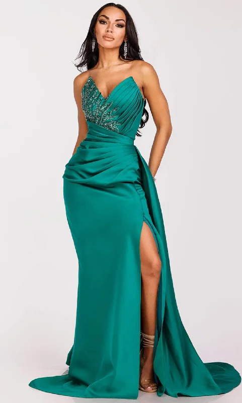 women's bodycon dressesTerani Couture 231P0062 - Pleated Style V-Neck Evening Gown