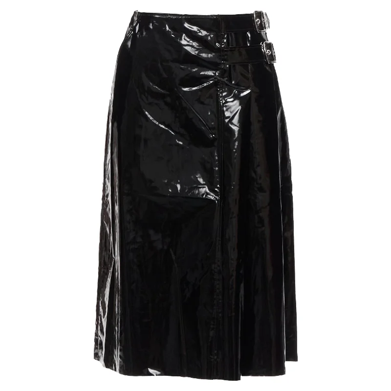 women's linen skirtsGucci coated cotton vinyl buckle punk kilt pleated skirt