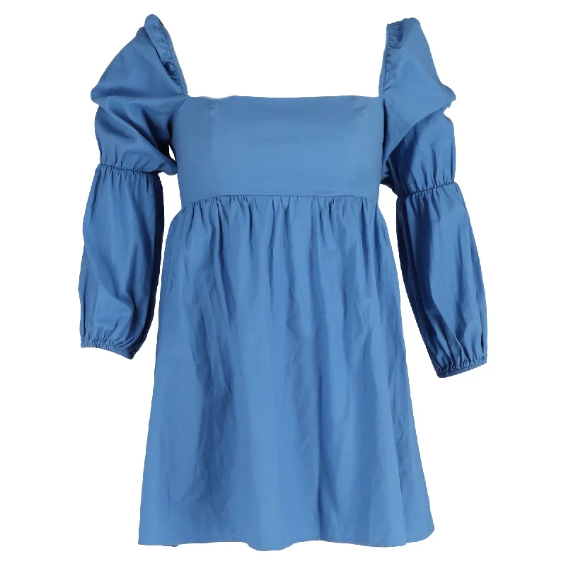 women's affordable dressesReformation Michaela Mini Puffed Sleeve Dress in Blue Cotton