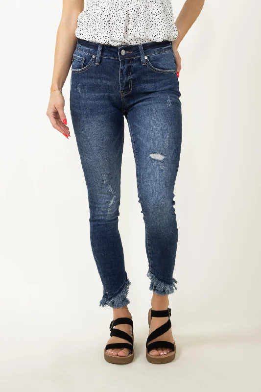 women's denim jeans for springKanCan Nala Mid Rise Double Fray Ankle Skinny Jeans for Women | KC6204D