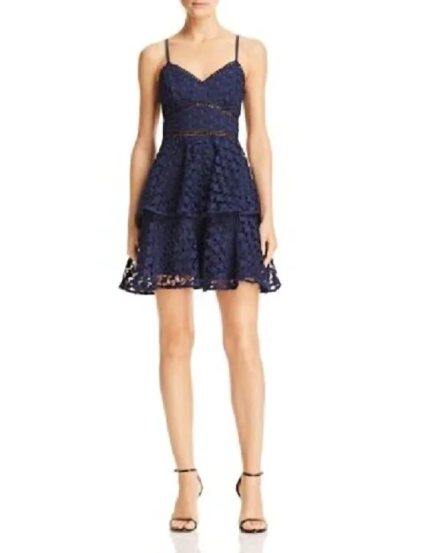 women's lace-up dressesLace Stars Tiered Strappy Mini Dress In Blue