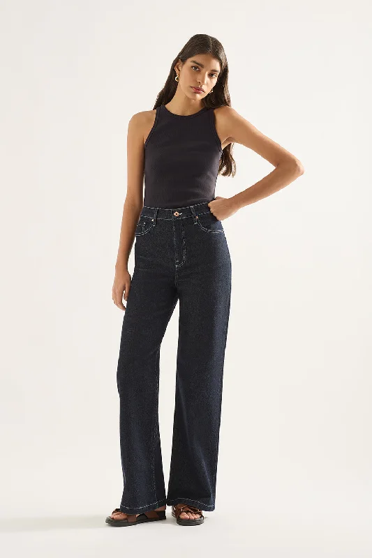 women's denim jeans with embroideryEllie High Wide Leg Jean Rinse