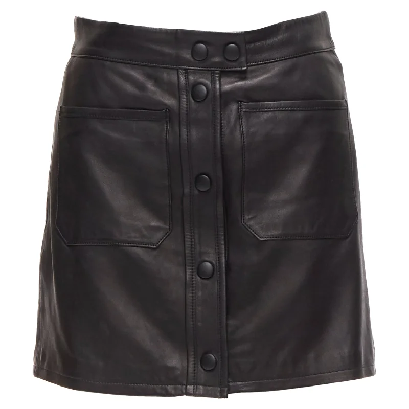 women's velvet skirtsFrame lambskin leather snap button patch pocket mini skirt