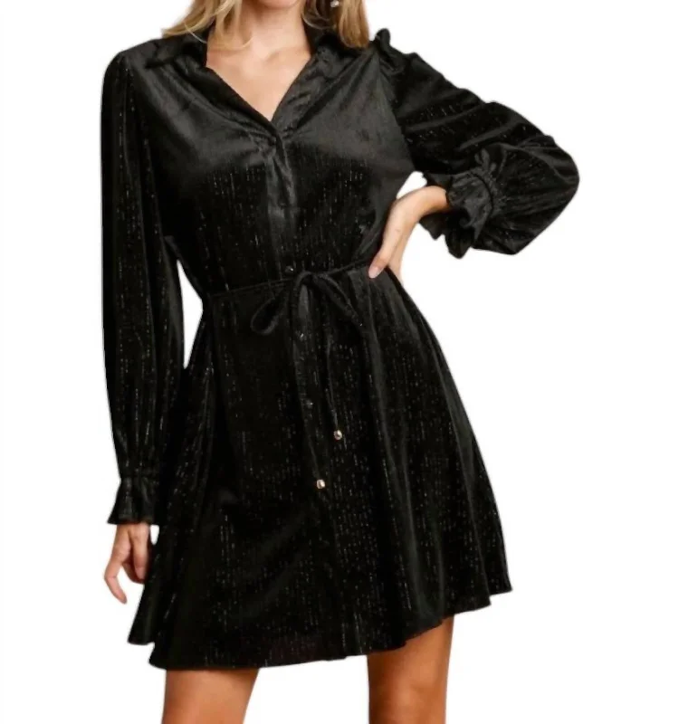 women's made-to-order dressesTextured Velvet Mini Dress In Black