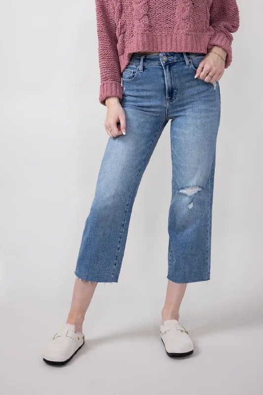 women's mid-rise denim jeansHidden High Rise Relaxed Wide Straight Leg Cropped Jeans for Women | HD1633RSC-LT