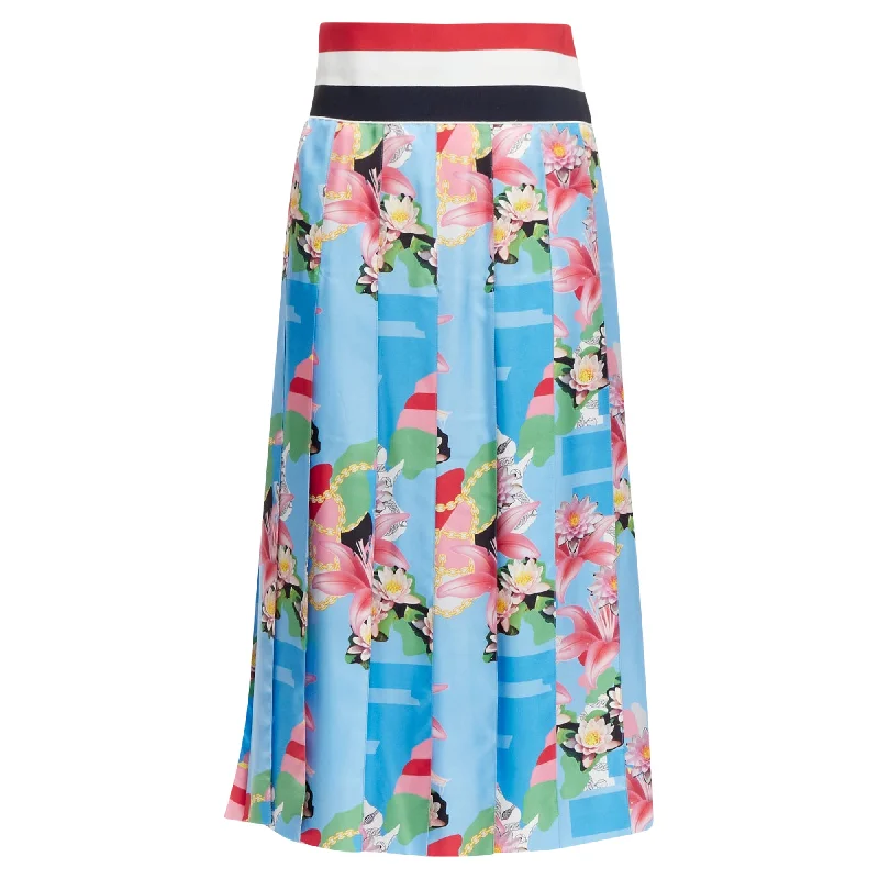 women's knitted mini skirts for casual wearThom E silk floral print web waistband midi skirt