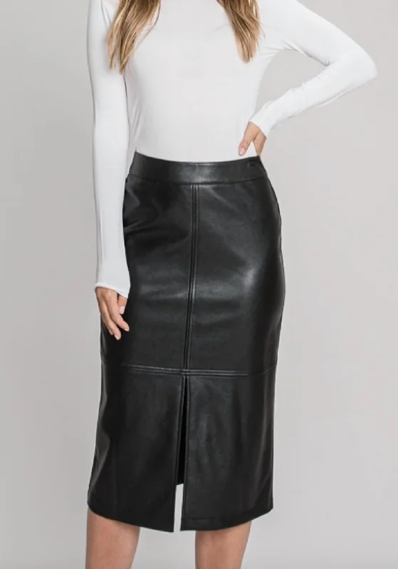 women's halter dressesFaux Leather Midi Skirt in Black