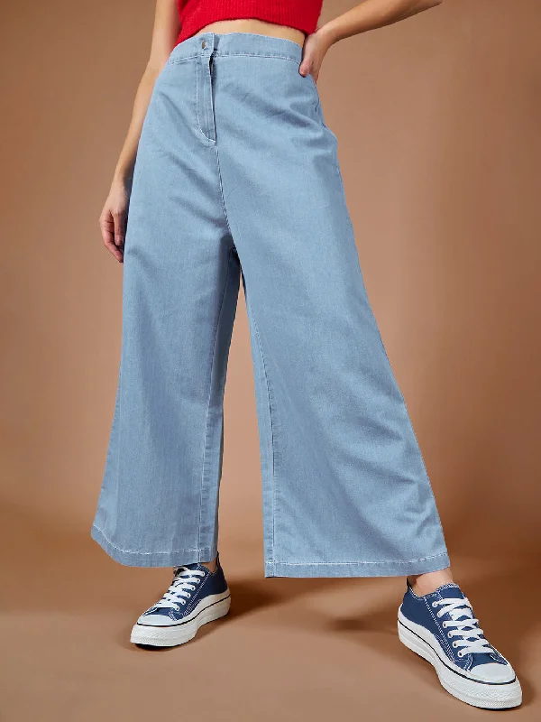 women's denim jeans with embroidered back pocketsWomen's Blue Wide-Leg High Rise Denim Culottes Pants