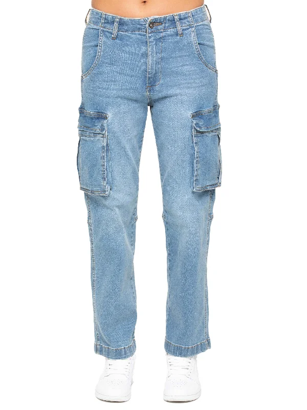 women's denim jeans with zippersEnzo | Womens Cargo Straight Leg Jeans