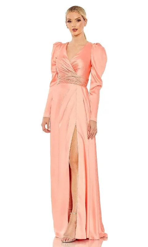 women's travel dressesMac Duggal 12404 - Puff Sleeve Wrap Evening Gown