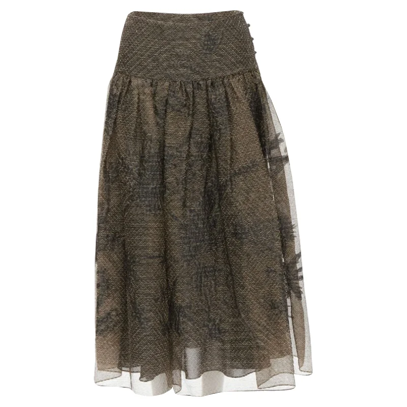 women's formal tiered skirtsChristian Dior linen silk leaf pattern faille full skirt