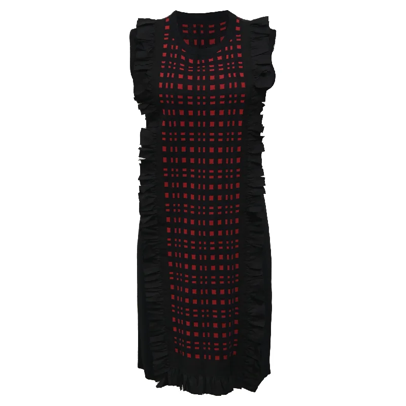 women's vintage dressesFendi Checkered Ruffle Detail Mini Dress in Black and Red Viscose