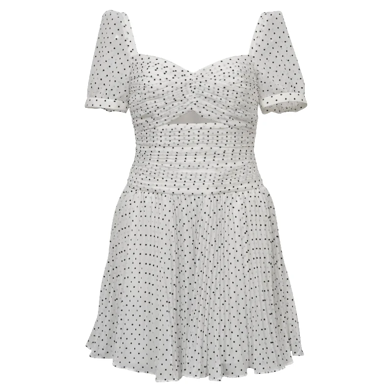 women's flowy dressesSelf-Portrait Polka Dot Mini Dress in White Polyester