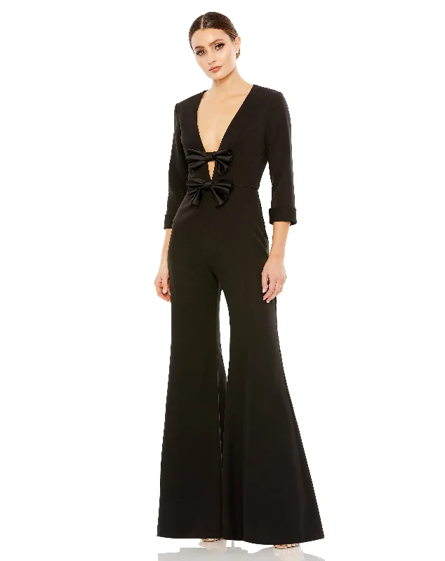 Long Sleeve Bow Detail Wide Leg Jumpsuit