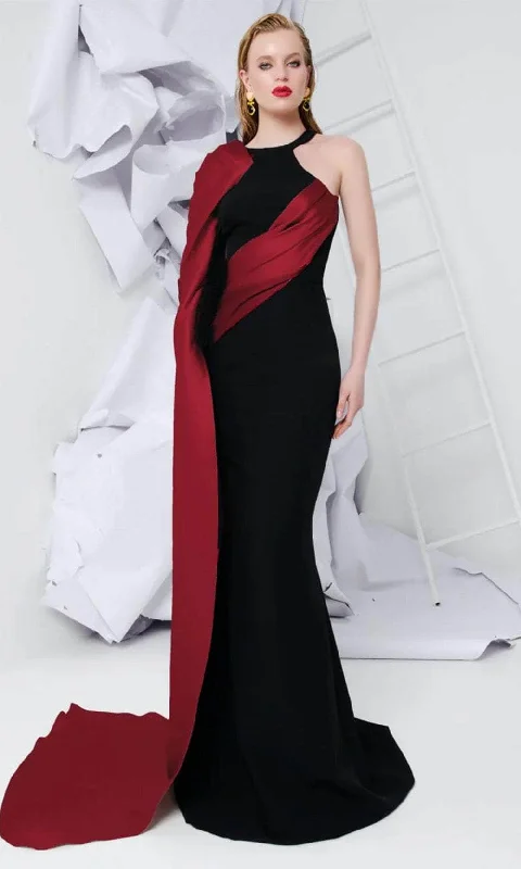 women's unique dressesMNM Couture E0072 - One Shoulder Long Cape Evening Gown