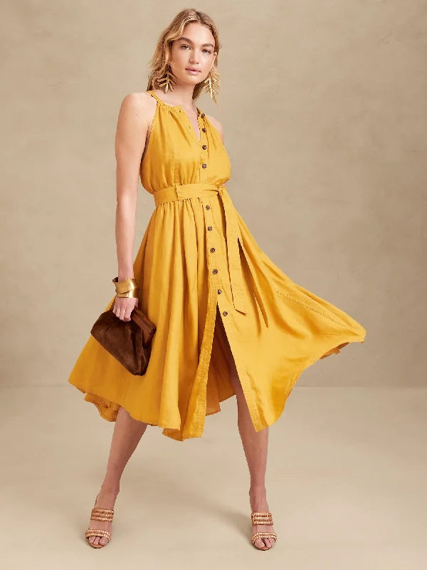 women's high-end dressesLinen Midi Dress