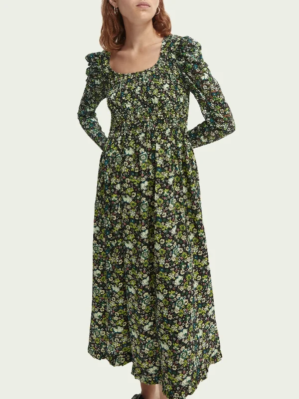 women's mini dressesScotch & Soda Printed Lace Sleeved Midi Dress