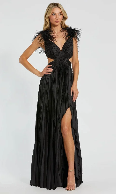 women's formal dressesMac Duggal 116871 - Feather Detailed V-Neck Evening Dress