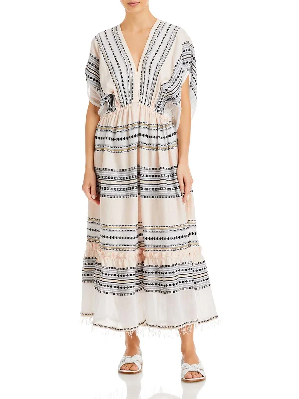 women's formal dressesHabiba Womens Plunge Printed Midi Dress