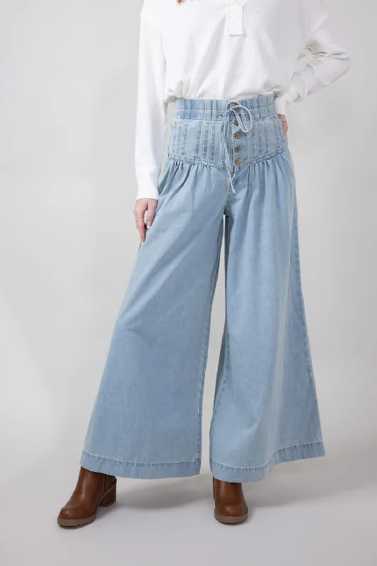 women's bootcut denim jeansYoke Pintuck Wide Leg Denim Pants for Women | MAP2991-DENIM