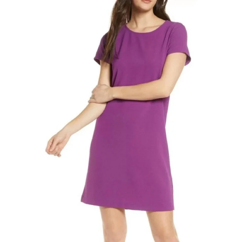 women's plus-size dressesShort Sleeve Mini Shift Dress In Purple Orb