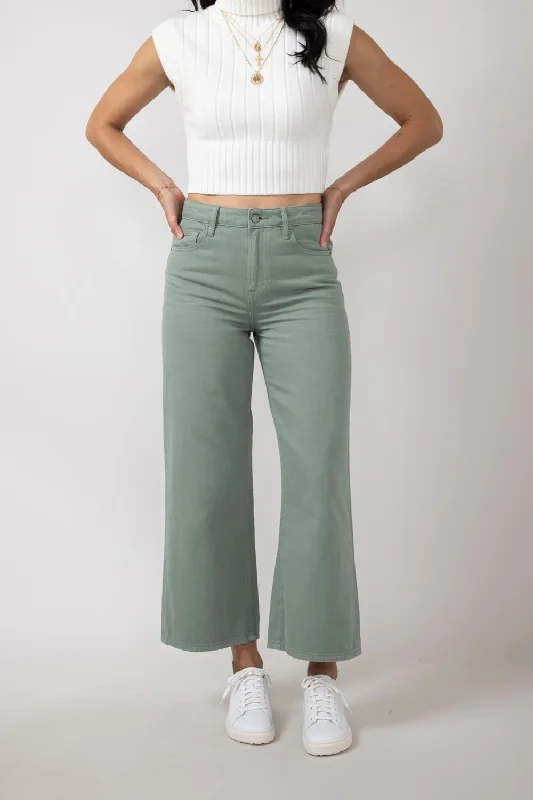 women's denim jeans for a stylish outfitHidden Nori High Rise Wide Leg Cropped Jeans for Women in Green | HD9247C-SGE