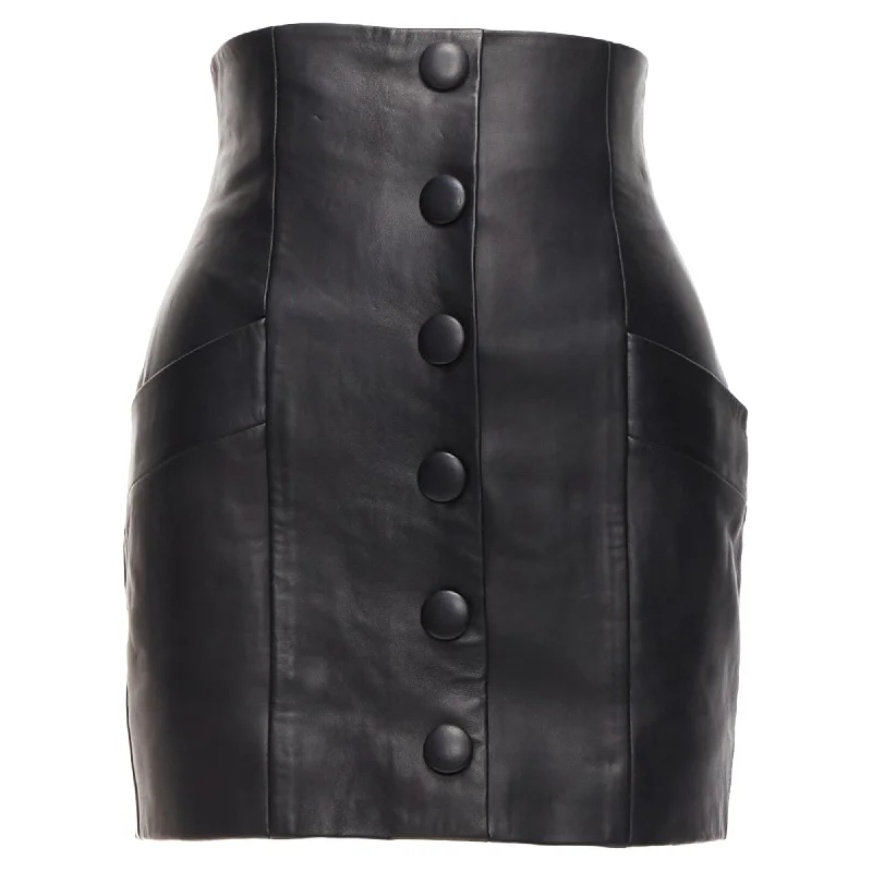 women's woven skirtsBalmain lambskin leather button high waisted mini skirt