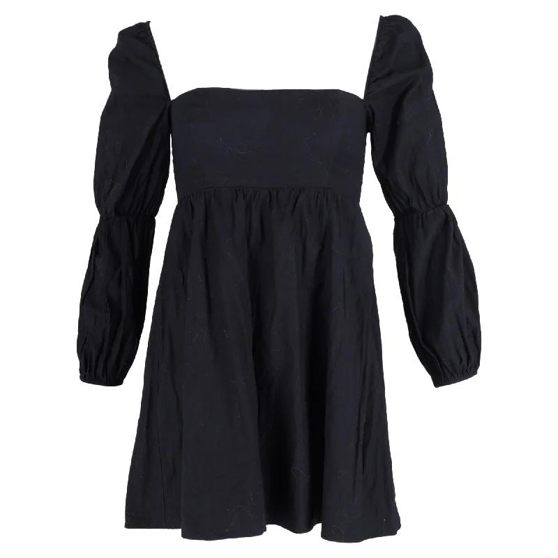 women's glam dressesReformation Michaela Mini Puffed Sleeve Dress in Black Cotton