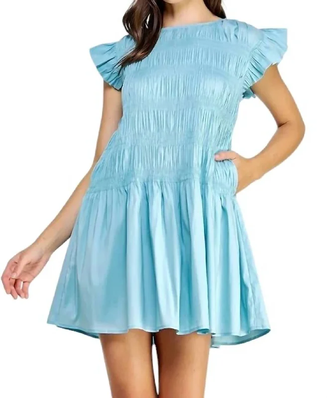 women's party dressesSmocked Bodice Poplin Mini Dress In Sky Blue