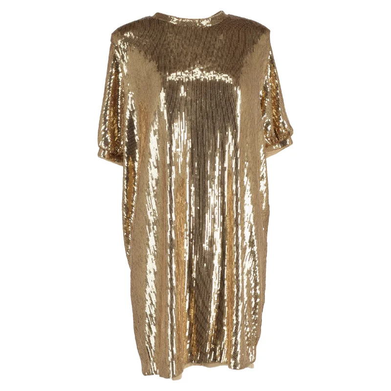 women's eco-friendly dressesBoss by Hugo Boss Sequined Mini T-Shirt Dress in Gold Polyester