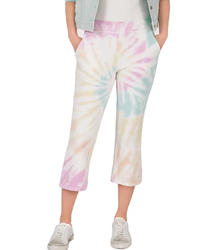 women's cropped pantsCropped Flare Tie Dye Sweatpants In White