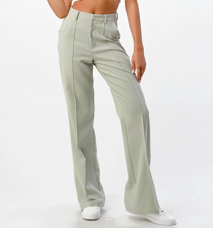 women's chiffon pantsFront Seam Wide Leg Pants In Sage