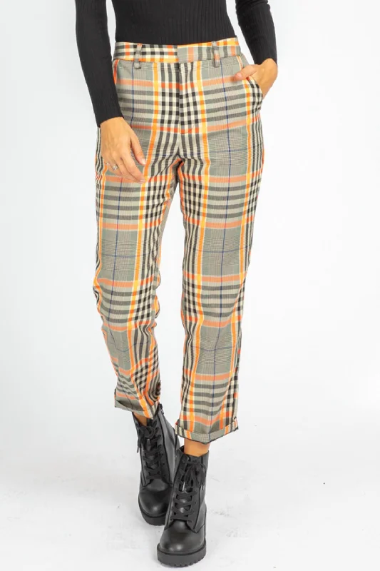 women's dress pantsHigh Rise Checker Pants In Neon Yellow