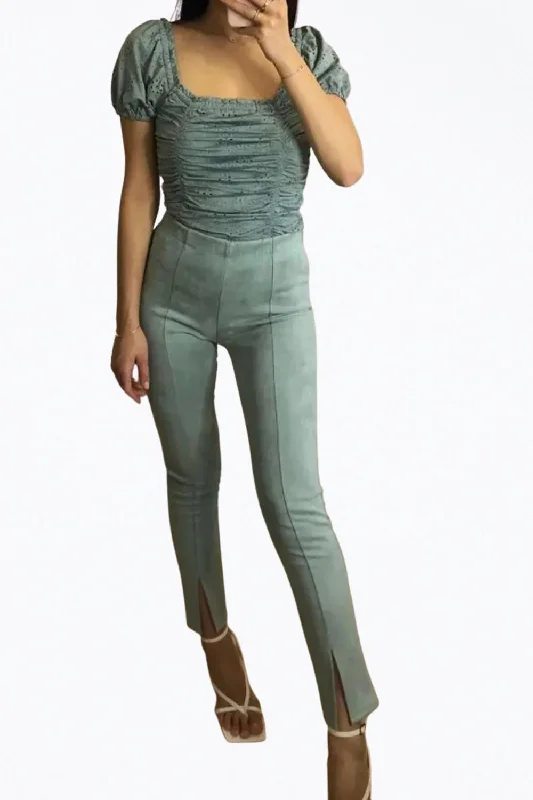 women's mid-rise pantsHigh-Rise Vegan Suede Split-Hem Pants In Mint Green