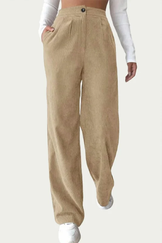 women's bootcut pantsHigh-Waist Pleated Corduroy Pants In Beige