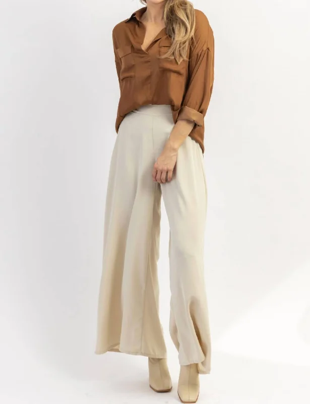 women's elastic waist pantsIn Flight Palazzo Pant In Beige