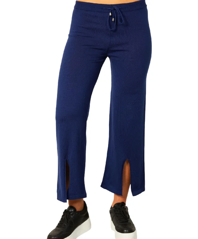 women's striped pantsKnit Pant W/ Middle Silt In Navy