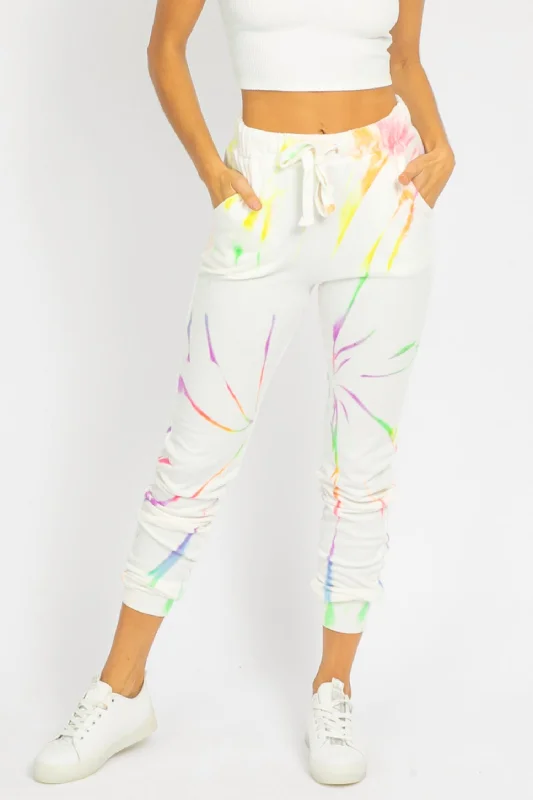 women's cotton pantsNeon Tie Dye Sweatpants In White