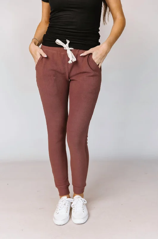 women's checkered pantsPerformance Fleece Jogger In Mahogany