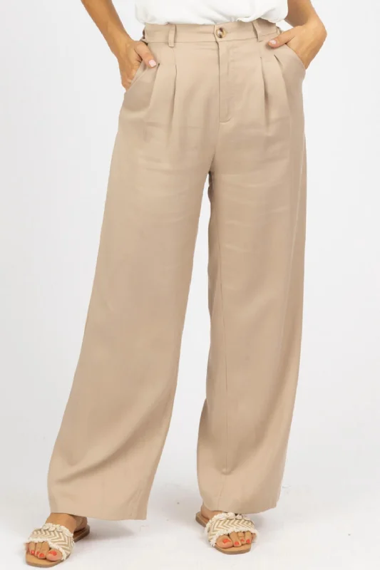 women's moisture-wicking pantsPleated Woven Pants In Khaki